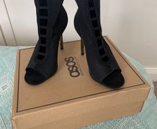 Ladies open toe fabric boots