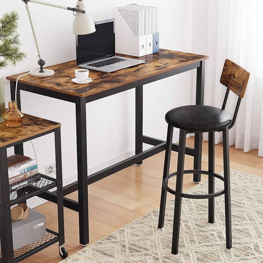 NEW SALE Bar Stools, Set of 2 PU Upholstered Breakfast Stools, 75.4 cm Tall Seat, Footrest, Simple Assembly, Industrial, for Dining Room Kitchen Counter Bar, Rustic Brown and Black