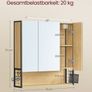 LED Mirrored Bathroom Cabinet with Storage, Basket & Hair Dryer Holder Oak Colour Image 3