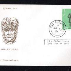 1974 Ireland Europa Sculptures 7p (Edmund Burke) Commemorative Stamp First Day Cover (FDC) with Cill Choinnigh (Kilkenny) cancel