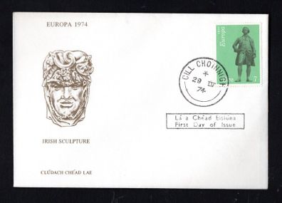 1974 Ireland Europa Sculptures 7p (Edmund Burke) Commemorative Stamp First Day Cover (FDC) with Cill Choinnigh (Kilkenny) cancel