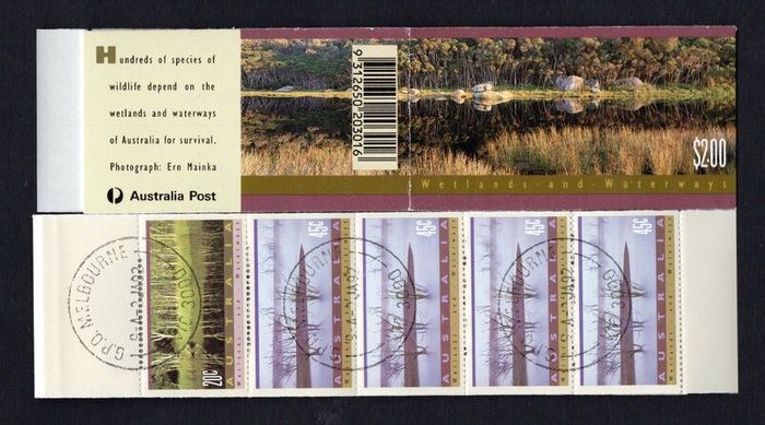 1992 Australia Wetlands Commemorative Stamp Booklet fine used with GPO Melbourne Cancel