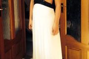 Long cream and black backless dress for sale