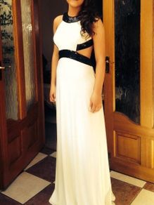 Long cream and black backless dress for sale
