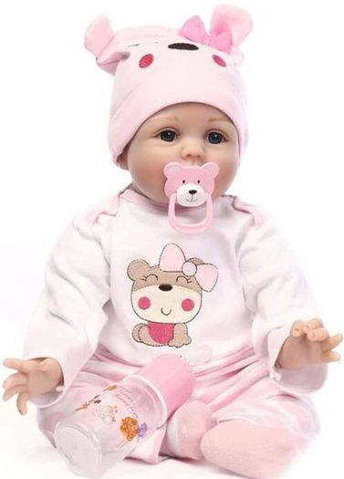 Realistic Reborn Dolls 22inch 55cm Lifelike Baby Dolls Soft Silicone Vinyl Weighted Cloth Body with Feeding Kit Reborn Dolls Girls (FREE POSTAGE)