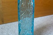 Vintage Turquoise Blue Glass Bark Textured Vase