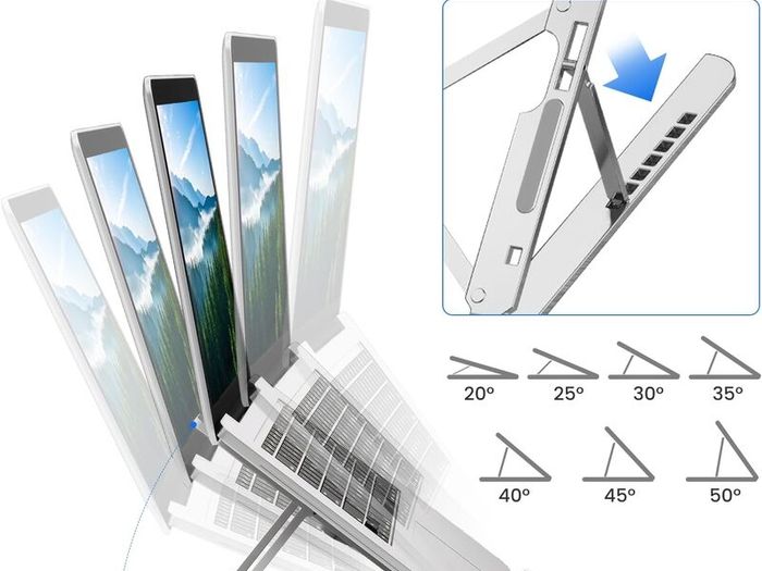 Adjustable Laptop Stand for Desk Foldable & Portable ABS Silicone Riser, Ventilated Cooling Holder for 10 17.3 Laptops & Tablets