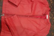 Girl's red leather jjacket.