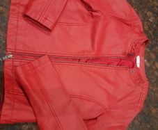 Girl's red leather jjacket.