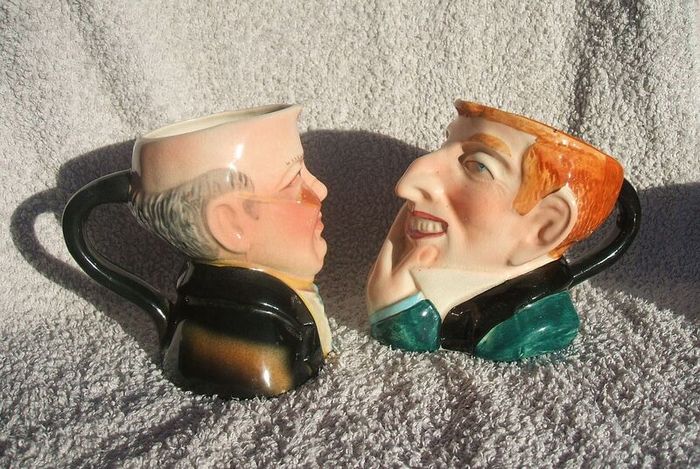 AVON WARE (Avon Art Pottery, Staffordshire) - a pair of vintage character jugs of Mr. Pickwick and Uriah Heep (Dicken's characters). c.1950's