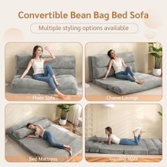 Bean Bag Bed Folding Sofa Bed Mattress for Adults, Extra Thick 6 Fold Floor Couch for Bedroom Living Room, Gray, 135x240 cm