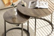Round Coffee Tables, Set of 2 End Table, Nesting Tables, Side Table with Metal Frame for Living Room/Bedroom/Balcony/Office/Apartment, Diameter 23.6/15.7 IN (Black Frame, Oak Top