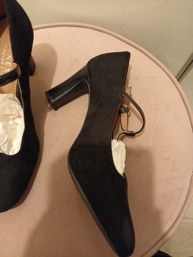Next black suede T bar shoes