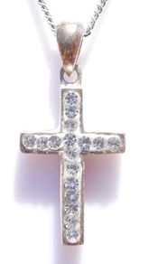 Vintage Sterling Silver 925 Cross  Cubic Zirconia Pendant and Chain length 16" / 4,90g