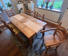 PRICE DROP Solid pine dining table with 8 chairs (6 single 2 carver)
