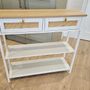 HOOBRO Rattan-Like White Console Table, 3-Tier Hallway Table with 2 Flip-Down Drawers and Storage Shelves, 80cm wide