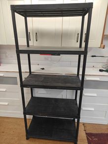 5 Tier Storage Rack, Black Plastic for Sale
