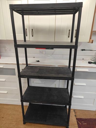 5 Tier Storage Rack, Black Plastic for Sale