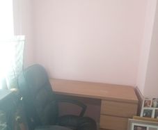 Leather chair and table with drawers