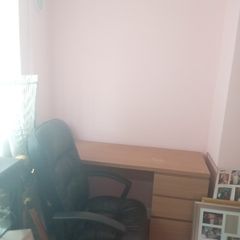 Leather chair and table with drawers