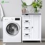 Bathroom Floor Storage Cabinet, Freestanding Storage Unit with Adjustable Shelf, 4 Drawers & Door, for Bedroom, Kitchen, Living Room, Entryway, White Image 2