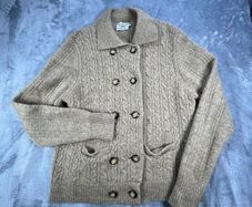 Vtg Blarney Lambswool Aran Knit Cardigan Chunky Cable Womens XL Double Breasted