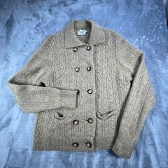 Vtg Blarney Lambswool Aran Knit Cardigan Chunky Cable Womens XL Double Breasted