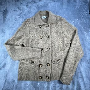 Vtg Blarney Lambswool Aran Knit Cardigan Chunky Cable Womens XL Double Breasted