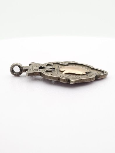 Antique 925 Sterling Silver Heraldic Fob Pendant, Rose Gold Detail Shield, Chester 1920
