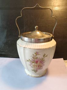 Fabolous Hand painted Victorian Stoneware Biscuit Barrel