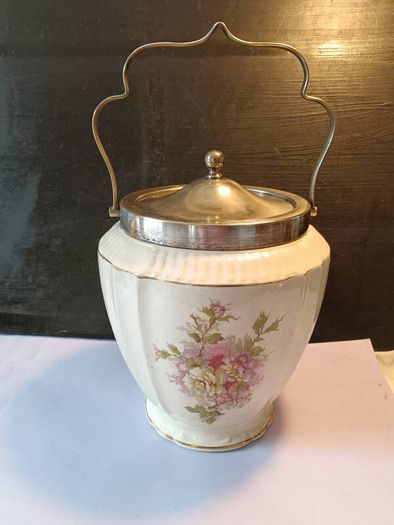 Fabolous Hand painted Victorian Stoneware Biscuit Barrel
