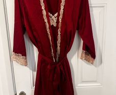 Luxury Burgundy Satin & Lace Nightdress & Robe Set (XXL)