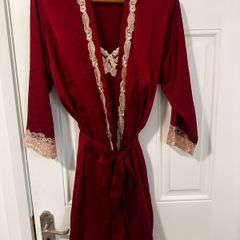 Luxury Burgundy Satin & Lace Nightdress & Robe Set (XXL)