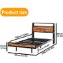 Single Bed Frame with Charging Station and LED Lights, Wood Headboard Image 2