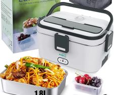 Electric Lunch Box 80W Food Heater 1.8L Large Capacity Heated Lunch Box 3 in 1 12V/24V/110-230V Portable Lunch Warmer for Car/Truck/Home/Office with Carry Bag and Fork and Spoon (Gray)