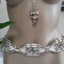 White Leather Belt with Silver and Gold Hardware Image 10