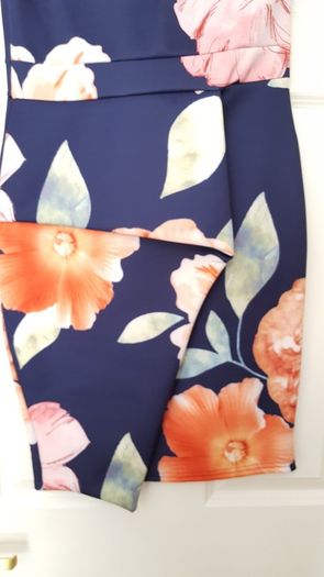 Navy Flower Print Peplum Dress - Size 12