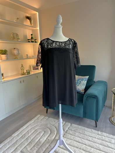 Brand-new Ladies Black Chiffon Lace Short Sleeved Top from David Emanuel