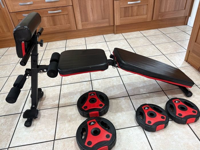 Nice Gym Set, Multiangle Weight Bench + Adidas Dumbbell Weight Set!!