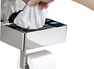 main image for ad Toilet Paper Holder with Shelf - Flushable Wipes Dispenser &amp; Storage Fits Any Bathroom, Keep Your Wet Wipes Hidden - Stainless Steel Wall Mount Bathroom Organizer - Chrome, Large