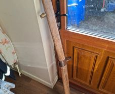 Antique Wooden Single Tree or Evener Hitch, a Primitive Tool used to connect a Horse or Ox to a Plow or Wagon, with Forged Iron, used nowadays as a rustic Light holder hanging Lights, postage available or collection