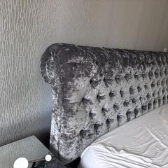 Super king-sized bed - grey velvet