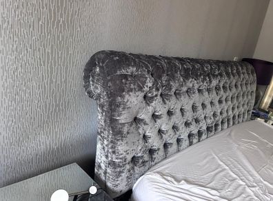 Super king-sized bed - grey velvet