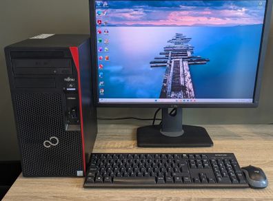 Intel i7 8th Gen CPU Tower PC Fujitsu Esprimo 16GB DDR4 24" LCD Windows 11 & Office 2024 Pro, Wifi, Bluetooth
