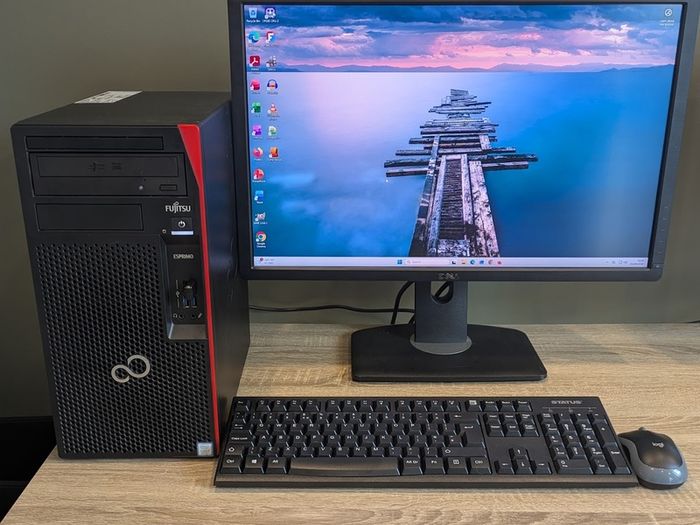 Fujitsu Esprimo P558 Tower PC with Intel i7 8th Gen CPU 16GB DDR4 24" LCD Windows 11 & Office 2024 Pro, Wifi, Bluetooth