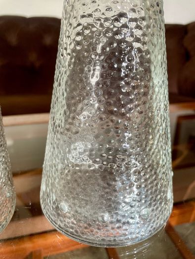 Set of Glass Genie Bottles with Turquoise Blue Flame Stoppers and Tall Containers with Mushroom Lids MCM Retro