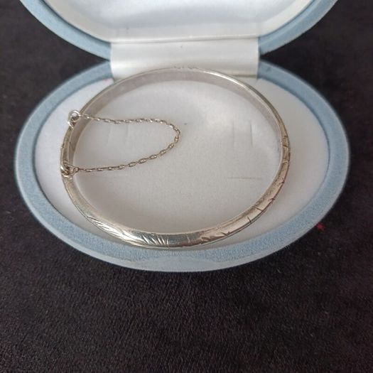 Vintage Etched Sterling Silver Bangle