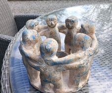 Mexican v heavy stone candle holder, circle of friends, D18