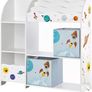 Children's Room Shelf, Toy Organiser, Bookcase for Children, Multifunctional Shelf with 2 Storage Boxes, Outer Space Stickers for Kids Bedroom, White Image 4