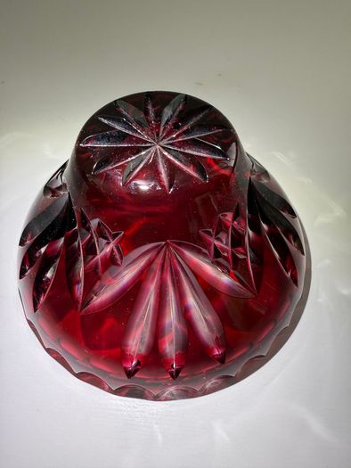Vintage Bohemian Ruby Cut-to-Clear Lead Crystal Small Bowl / Salt Cellar